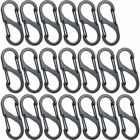 20 Mini-s-förmige Karabiner, Aluminiumlegierung, 8 Formen, Langlebig, Leicht, Wasserdicht, Doppelschlaufe Für Zuhause, Outdoor, Wandern, Angeln, Camping, Reisen Usw., Schwarz (30 Mm)