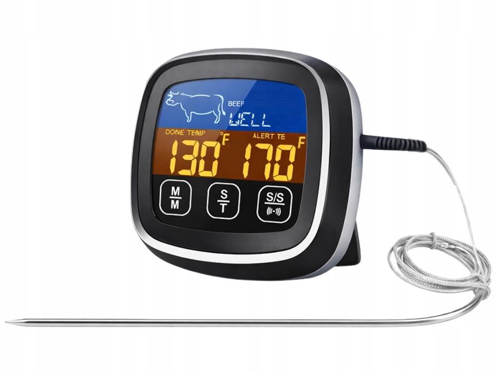 Fleischthermometer Mit Sonde, Digitaler Touch-bedienung, Für Frittiergeräte, Magnet