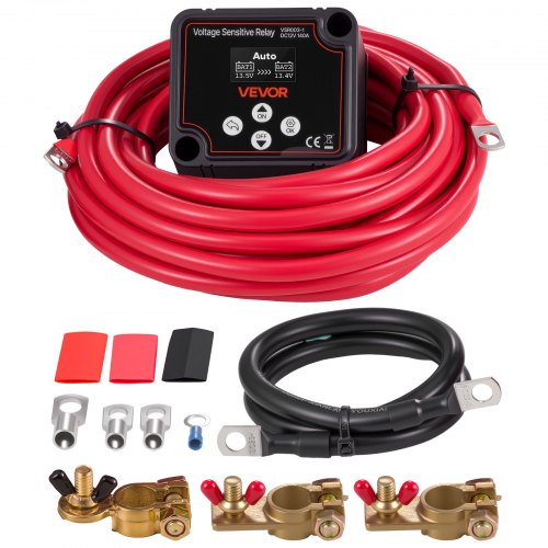 Doppelbatterie Trennrelais Kit, 12 V 140 A 6m 13.3 Mm² (6 Awg), Vsr-spannungsempfindliches Relais Mit Voltmeter, Lcd-bildschirm, Batterie-trennschalter, Kompatibel Mit Lithium-batterien, Für Utv, Atv