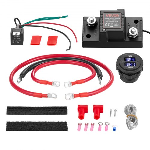 Doppelbatterie Trennrelais Kit, 12 V 80 A 0,6 M 13.3 Mm² (6 Awg), Vsr-spannungsempfindliches Relais Mit Voltmeter, Lcd-bildschirm, Batterie-trennschalter, Kompatibel Mit Blei-säure-batterien, Für Utv,