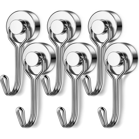 Set Mit 6 Drehbaren Magnethaken Aus Edelstahl N52 Mit Einem Gesamtgewicht Von 18,1 Kg Und Sehr Starken Magneten, Massive Silberne Magnethaken Für Kühlschrank, Werkzeugkasten Und Den Außenbereich.