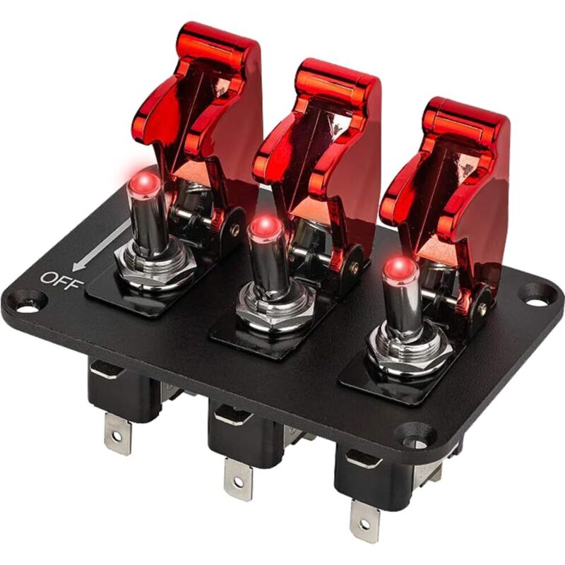 12v 20a 3-gruppen-kfz-wippschalterfeld Mit Schnellstopp-abdeckung Für Rote Led-tagfahrlichter (3 Rote)
