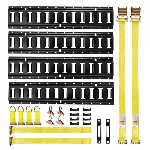 E-track-zurrschienen-set, 4er-pack 0,6 M E-track-schienen, 20 Stk, Inkl. 2 Ratschengurten & 4 O-ringen & 4 Zurrgurten Mit D-ring & 2 Einzelschlitzen & 8 Endkappen, Für Garagen, Lieferwagen