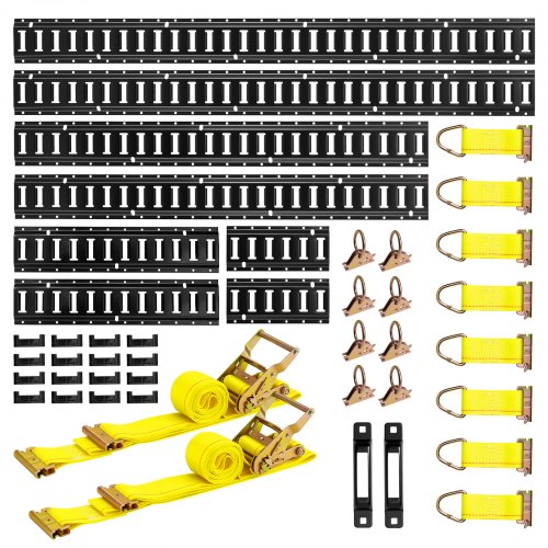 E-track-zurrschienen-set, 8er-pack (1,5/1,2/0,6/0,3 M) E-track-schienen, 36-tlg., Inkl. 2 Ratschengurten & 8 O-ringen & 8 Zurrgurten Mit D-ring & 2 Einzelschlitzen & 16 Endkappen