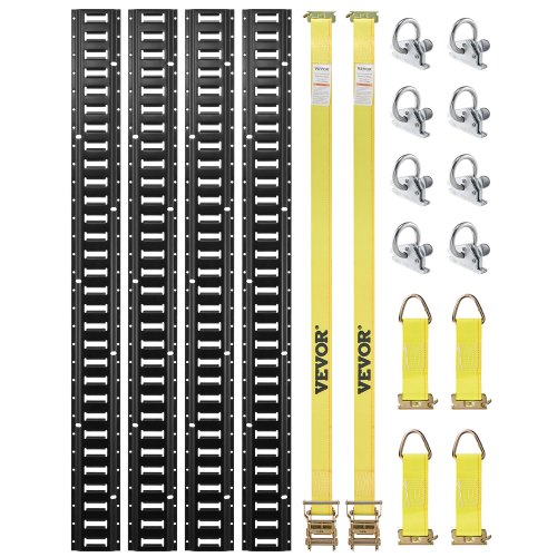 E-track-zurrschienen-set, 18-teilig, 1524 Mm E-tracks-set, Inkl. 4 Stahlschienen & 8 O-ring-anker & 4 Zurrgurte Mit D-ring & 2 Ratschengurten, Sicherungszubehör Für Lastenmotorräder, 907 Kg