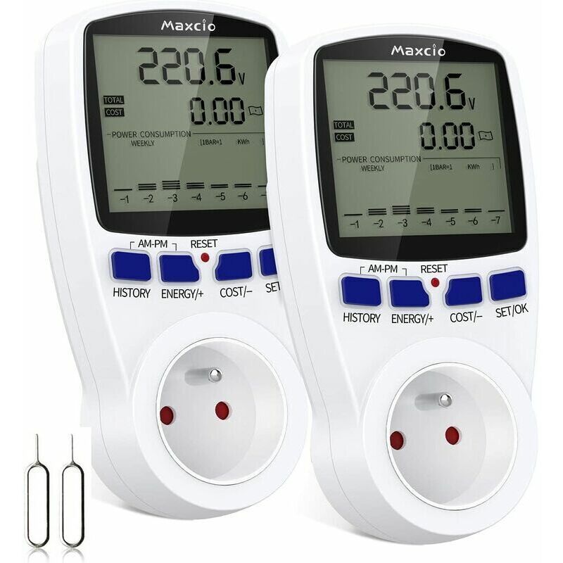 Stromzähler Mit Dualtarif, Maxcio-stecker-energiezähler Mit Lcd-anzeige, Überlastschutz, Energieverbrauchsmesser, Wattmeter 3680 W Max., 2er-pack