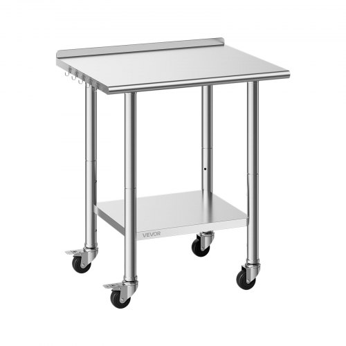 Edelstahltisch Gastro 762 X 610 X 894 Mm, Verstellbarer Edelstahltisch Mit Rollen, Aufkantung (30 Mm), Arbeitstisch Mit Grundboden Für Restaurant Obere Ablage (204 Kg) Untere Ablage (168 Kg)