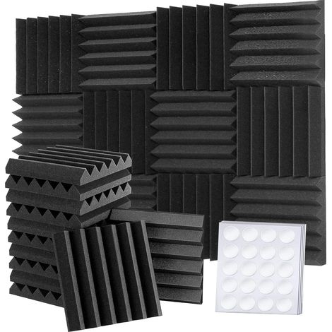 Akustikschaumstoff, 30 X 30 X 5 Cm (dichte: 25 Kg/m³) Hochdichte 3d-schallschutzwand, Schallschutzmaterialien Für Aufnahmeräume Und Büros (12 Stück, Schwarz)