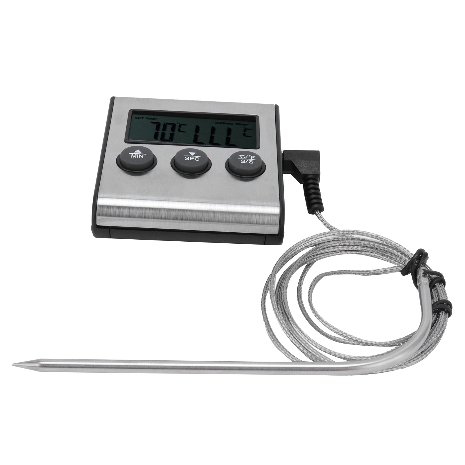 Digitales Fleischthermometer Zur Messung Der Lebensmitteltemperatur Mit Klappbarer Sonde, Timer Und Alarm Für Die Küche