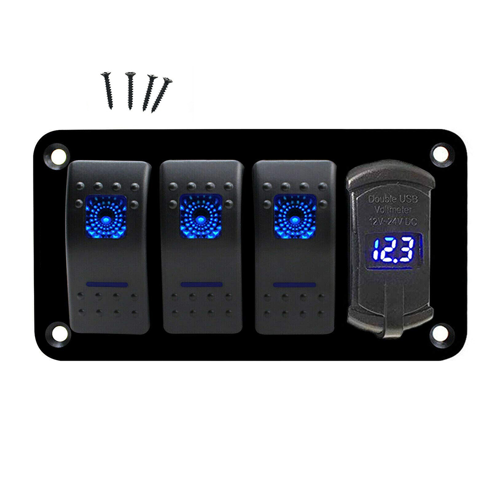 Bedienfeld Mit 4 Kippschaltern, Wasserdicht 12v/24v, Dualer Usb-ladeanschluss, Digitales Voltmeter-display, Hintergrundbeleuchtung (blau)