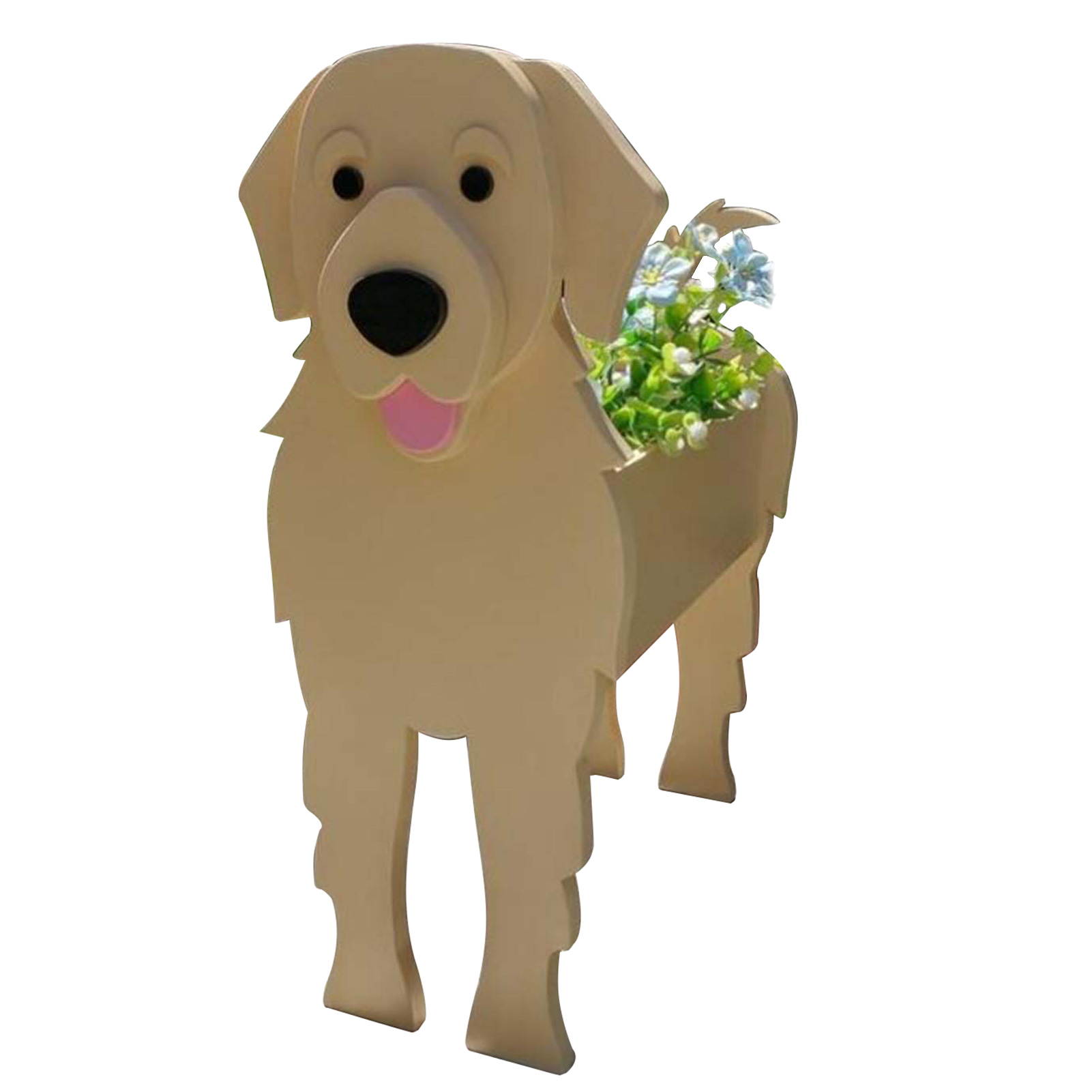 Niedlicher, Hundeförmiger Blumentopf Aus Holz Mit Golden-retriever-motiv Für Den Garten.