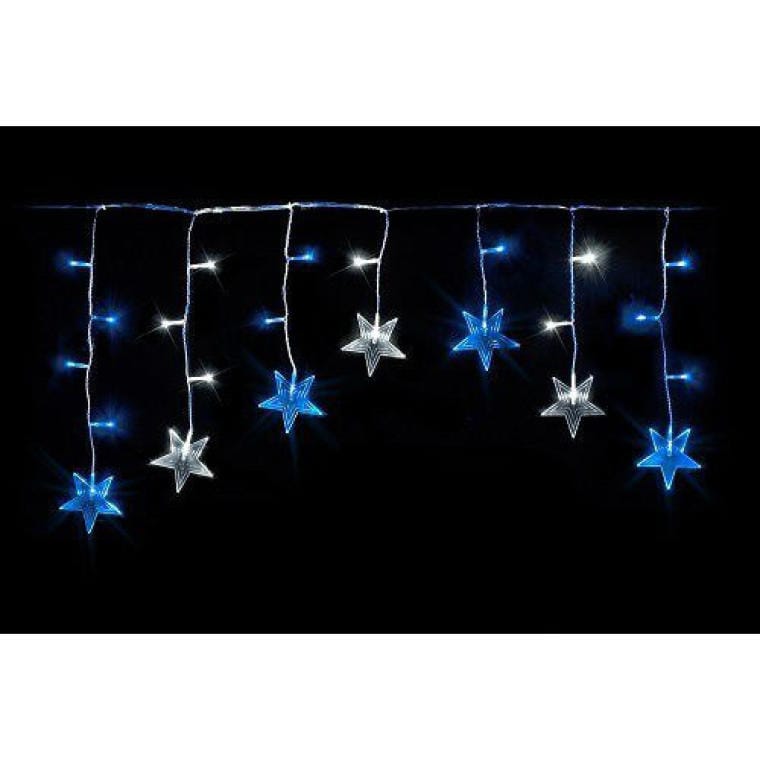 Blau-weißer Sternenlichtervorhang Mit 28 Leds, Netzanschluss, Schutzart Ip44 (wetterfest), Länge 1,05 M