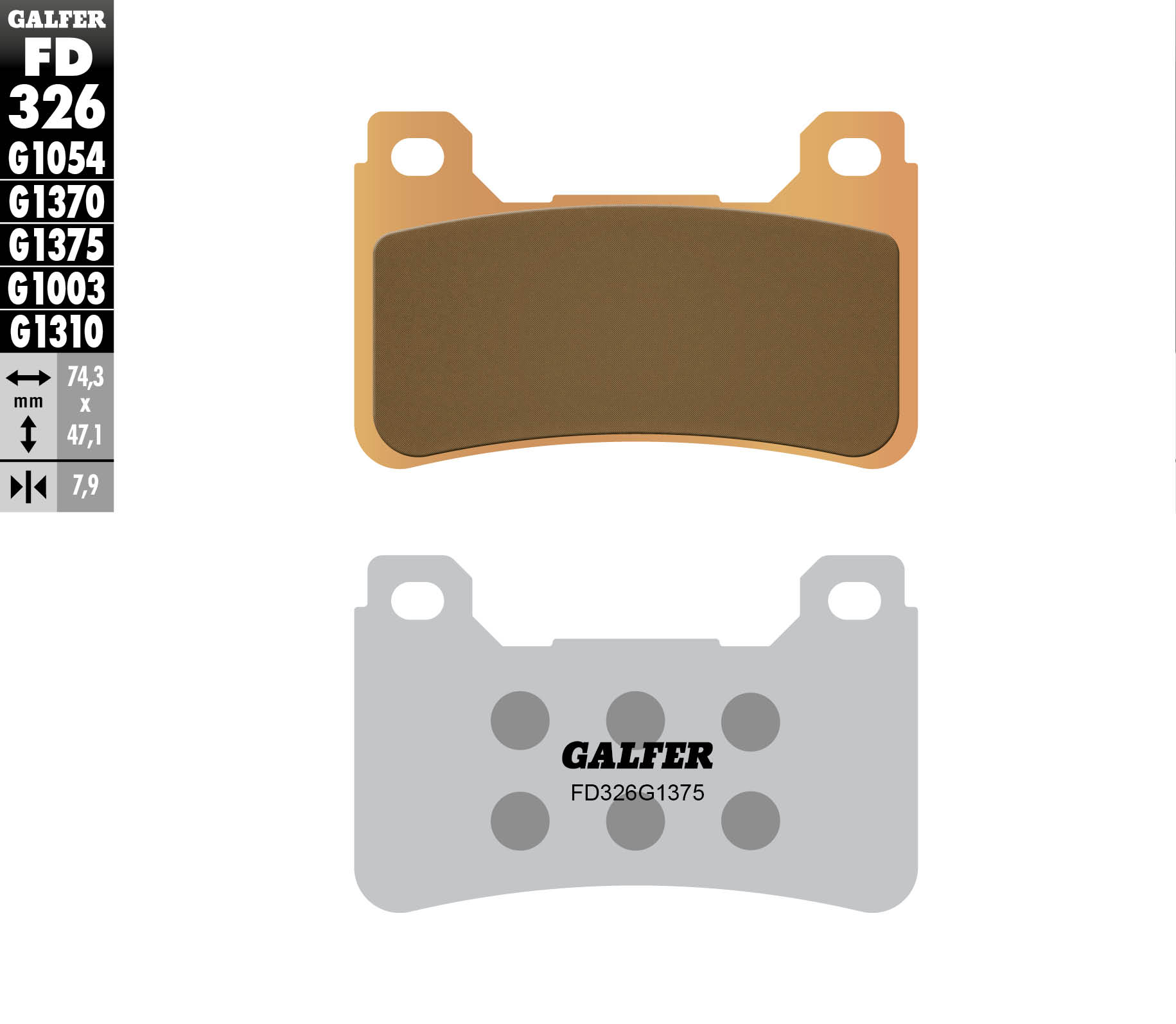 Galfer Bremsbeläge Kh390 Sintermetall (gold) Sport Vorne (honda Cbr 600rr '05-'16, Cbr 1000rr '04-'16, Vfr 800f '14-'18, Vfr 800x '15-'17, Cb 1000/1100)