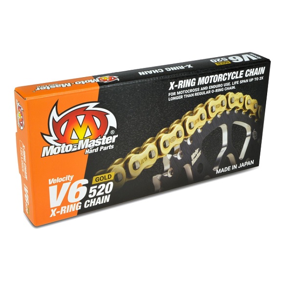 Moto-master Antriebskette V6-520g X-ring Goldkette Antriebskette Goldfarbe (120 Glieder, Clip Inklusive)