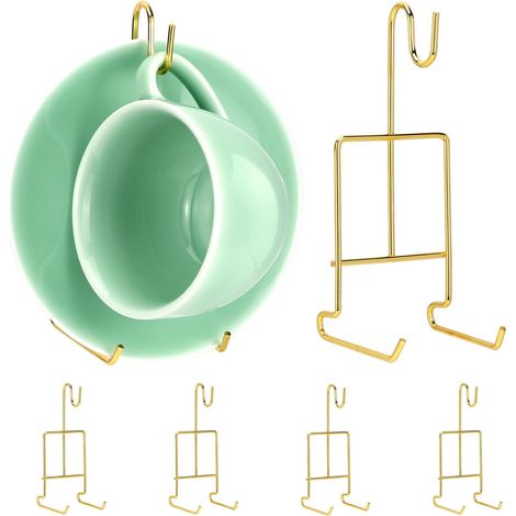 Set Aus 6 Vergoldeten Teetassen- Und Kaffeetassenständern Mit Untertassen. Tassenstaffelei Für Küche, Esszimmer Und Vitrinen.