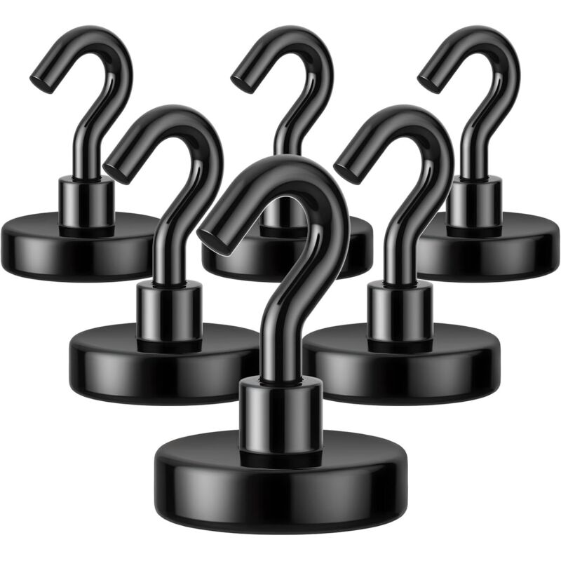 6er-set Magnethaken – 11,8 Kg – Extra Starke Neodym-magnethaken Für Kühlschrank, Grill, Reisen, Büro Und Zuhause. Kein Bohren Erforderlich. Schwarz.