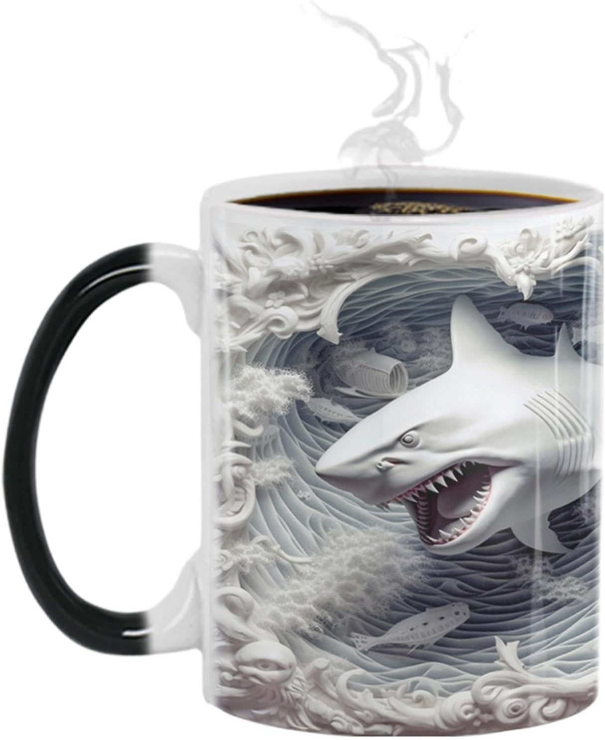 Hai Wärmewechselnde Tasse Wärmeempfindliche Teetassen Seefisch-muster Wasserbecher, Magische Keramik-kaffeetasse, Empfindliches Trinken Für Wasser