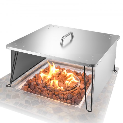 Feuerstelle Deckel, 645x645x370 Mm, Quadratischer Outdoor-feuerschalendeckel Aus Edelstahl Für Lagerfeuer, Camping, Holzverbrennung, Mit 4 Klappbaren Beinen Und Tragegriff