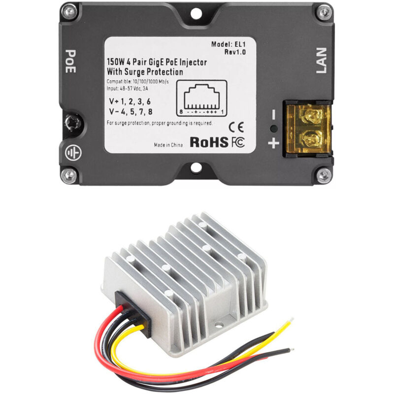150w Dc 48-57v Gige Poe Injector Mit 12v Auf 48v Abs Esd-überspannungsschutzwandler Für Dish V2