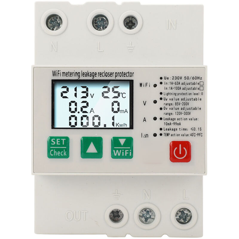 Intelligenter Wlan-leistungsschalter Mit Überspannungs- Und Fehlerstromschutz Sowie Blitzschutz, Nennspannung Ac230 V, 50 Oder 60 Hz, 1 A Bis 63 A