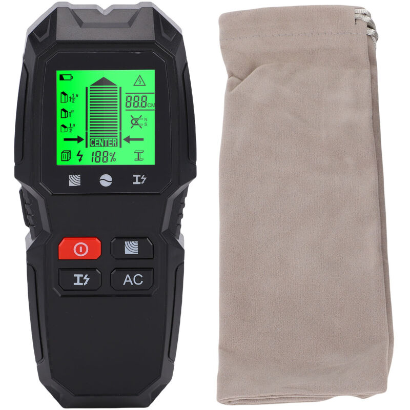 5-in-1 Wandscanner-detektor, Multifunktionaler Balkensucher, Lcd-bildschirm Für Holz, Stromleitungen, Metallständer, Kabel, Balken, Trockenbauwände, Schwarz