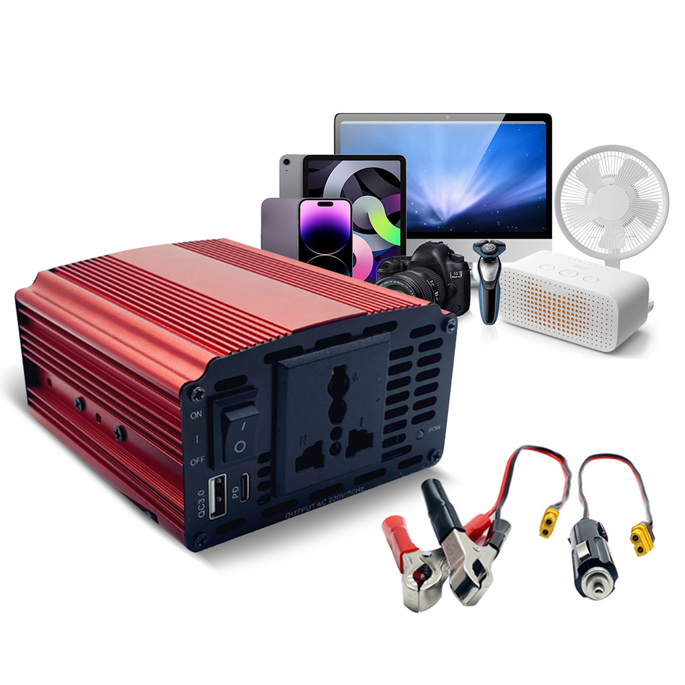 300-w-stromwandler, 12-v-auf-220-v-wechselstrom-zigarettenanzünderadapter Mit Krokodilklemme Und Usb- + Typ-c-ladegerät Für Handy, Laptop Und Computer.