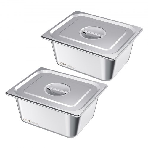 Gastronormbehälter Hotelpfanne (1/2-größe) 2 Stk. 9 L, Wiederverwendbare Behälter (148 Mm Tief), Rostfreie Catering-aufbewahrung, Panierschale Speisebehälter Mit Deckel Für Party Buffet