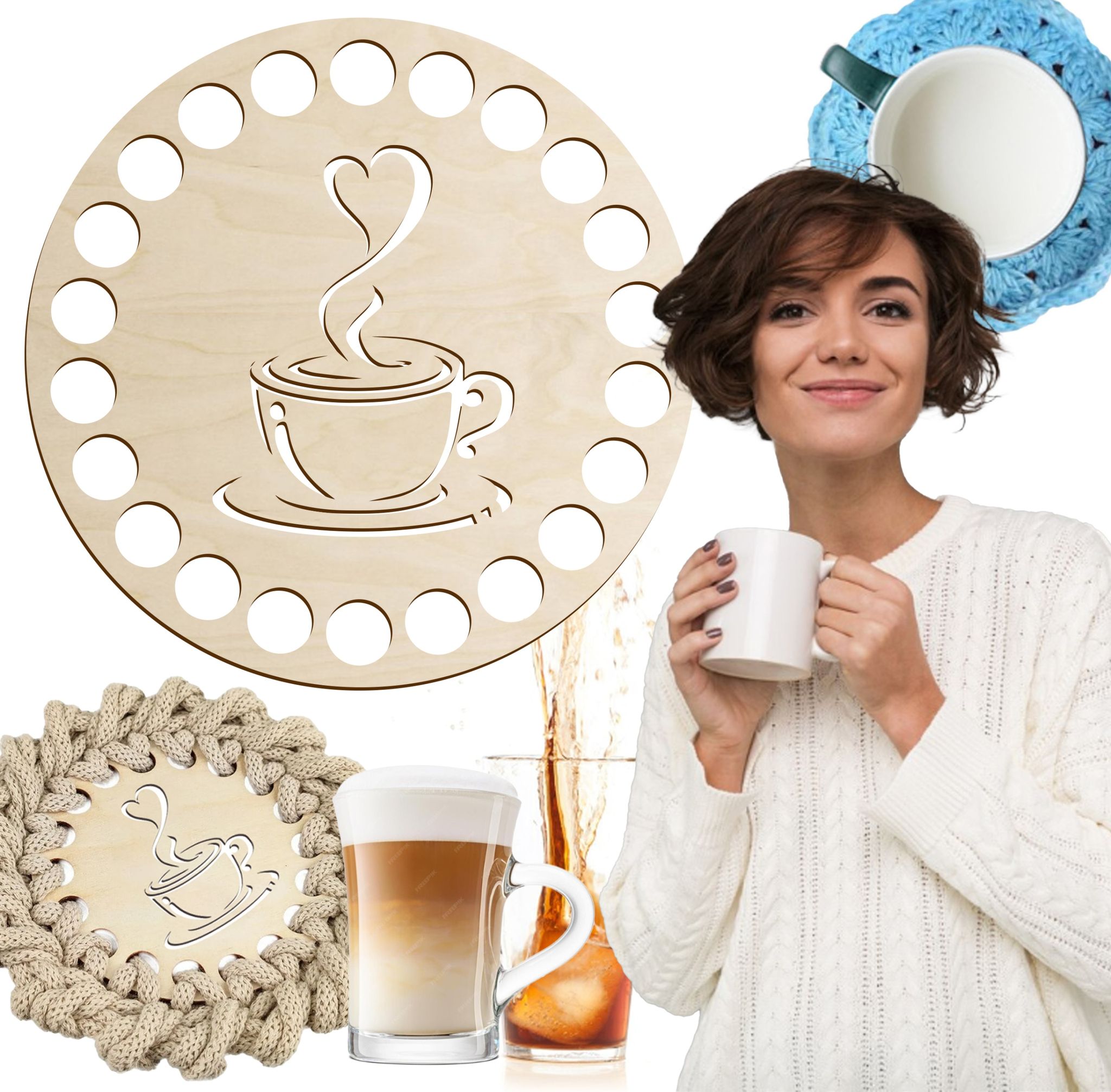 Untersetzer Aus Holz Für Tasse Oder Glas, Kaffee, 1 Stück, Gehäkelter Boden, 12 Cm