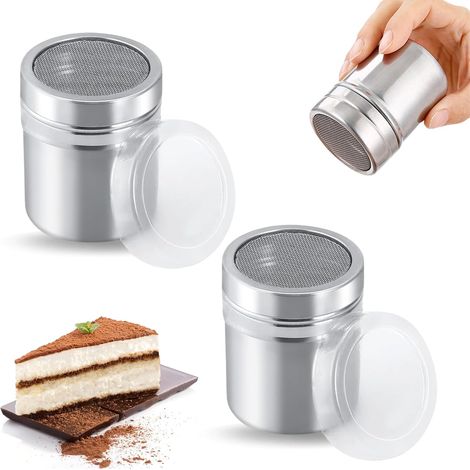 Set Aus 2 Puderzuckerstreuern Aus Edelstahl Mit Frischem Kakaostreuer Für Kakao, Cappuccino, Kaffee, Schokolade, Zucker Und Salz