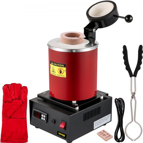 Goldschmelzofen 1350 W 1150 ℃ Max. Temperatur, Digitaler Elektrischer Schmelzofen 3 Kg Keramiktiegel Mit Barrenmatrize & Handschuhen, Zur Verarbeitung Von Gold Silber Kupfer Aluminium Rot