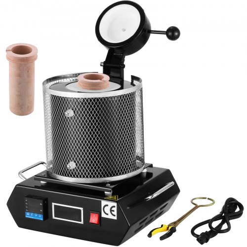 Goldschmelzofen 1350 W 1150 ℃ Max. Temperatur, Digitaler Elektrischer Schmelzofen 1 Kg Keramiktiegel Zum Gießen Und Raffinieren Von Edelmetallen, Zur Verarbeitung Von Gold Silber Kupfer Schwarz