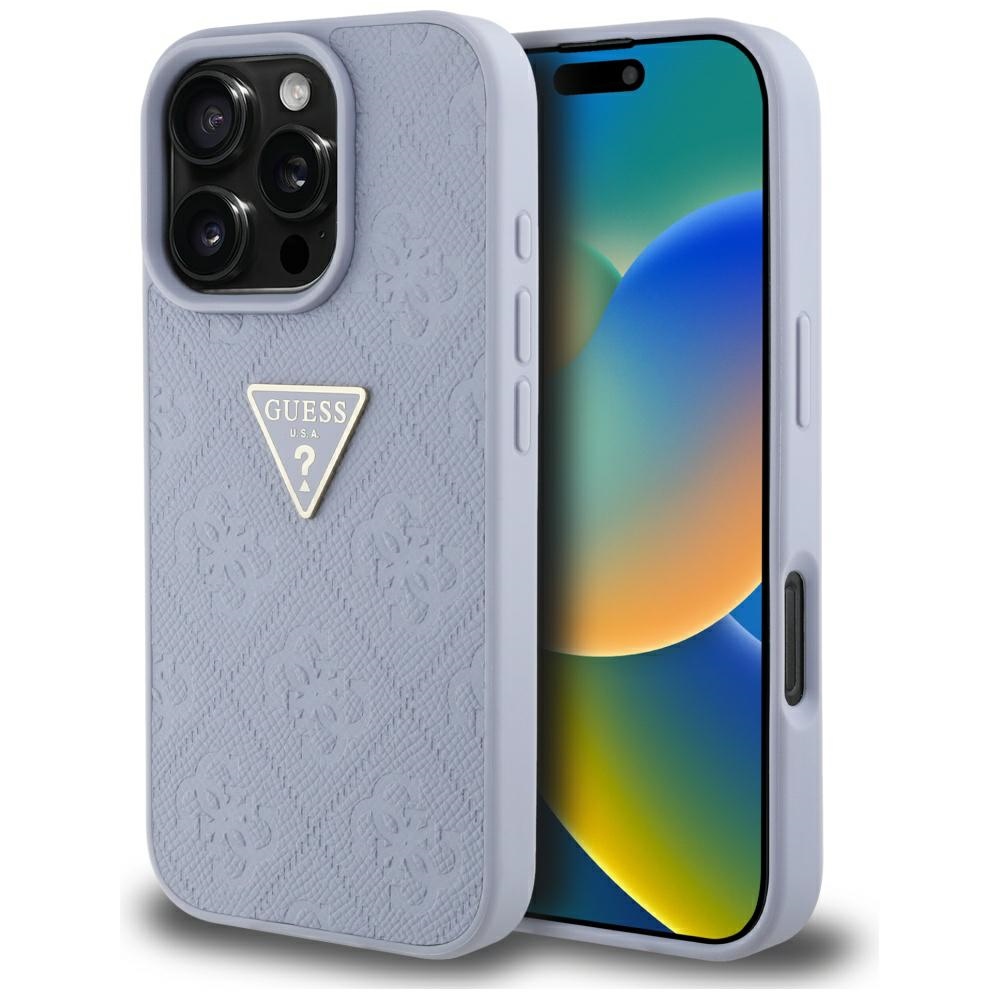 Guess Hot Stamp 4g Muster Dreieck Metall Logo Hülle Für Iphone 16 Pro Max Lila