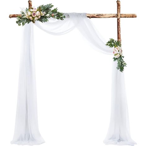Weiße Tüllvorhänge 75 X 600 Cm, Wanddekoration Für Hochzeitsbögen, Weißer Polyesterstoff, Ideal Für Hochzeitszeremonien Oder Partydekorationen Im Hintergrund.