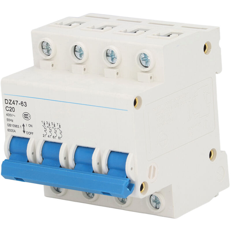 Mini-4p-leitungsschutzschalter Für Din-schienenmontage, Abschaltvermögen 6000 A, 400 V, 20 A, Für Den Hausgebrauch