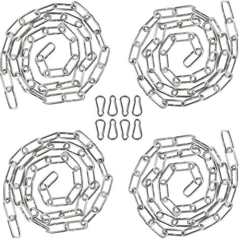 X 1 Meter Edelstahlkette (3 Mm) Mit 8 Karabinerhaken, Geeignet Als Führkette, Hundekette, Robuste Trockenkette, Ankerkette, Schaukelkette, Maximale Tragkraft 80 Kg