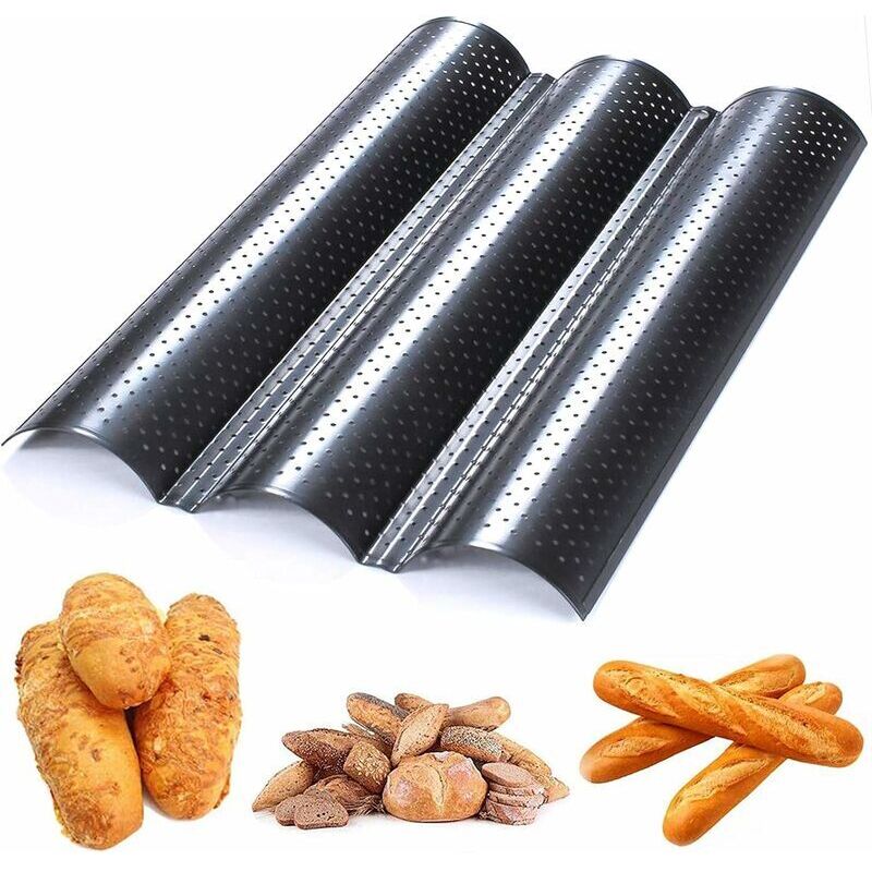 Baguette-backblech, Brotbackform, Baguette-backblech Mit 3 Mulden, Antihaftbeschichtung, Gitterdesign Zum Backen Von Französischem Brot, Keksen Und Gebäck