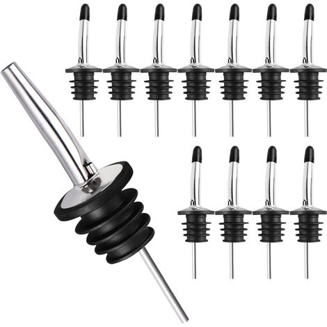 12-teiliges Ausgießer-set Aus Edelstahl, Flaschen Mit Konischem Ausgießer Und Gummikappen Für Likör, Wein, Öl, Sirup, Essig Usw.