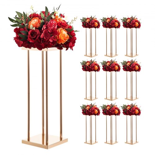 Hochzeitsblumenständer 200x200x600 Mm, 10 Stk. Blumenhocker Mit Metallablage & Zylindrischen Beinen, Pflanzenhocker Für Hochzeiten Partys Geburtstage Zuhause, Tischdekorationsständer, Roségold
