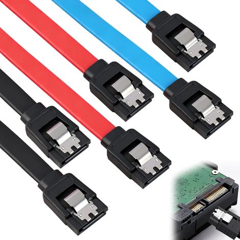 6er-pack Sata Iii-kabel, 40 Cm – Sata 3.0-kabel – 6 Gbit/s – Nylon Mit Metallclip – Anschlusskabel Für Ssd-festplatten – 2 Gerade L-förmige Stecker