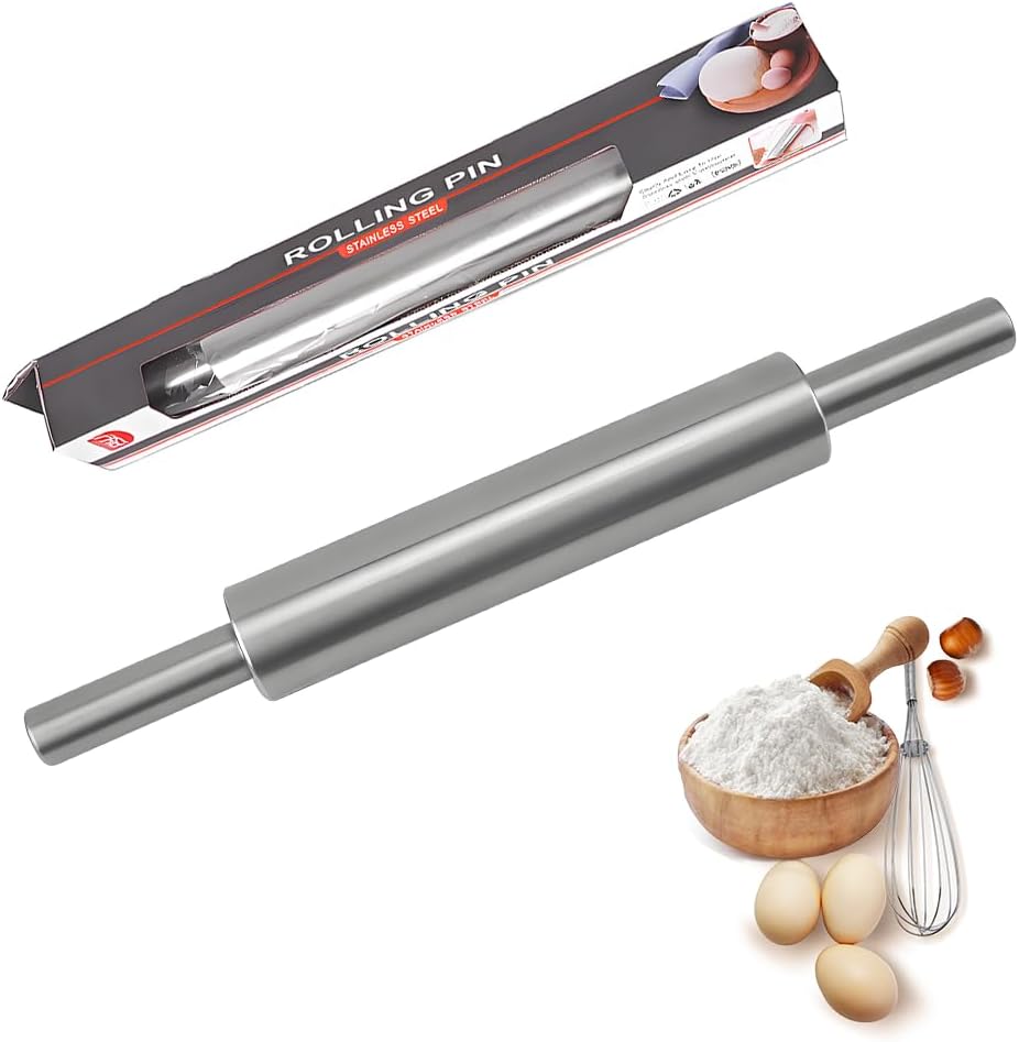 Nudelholz Aus Edelstahl, Antihaftbeschichtet, 43 Cm Langes, Drehbares Nudelholz Mit Griff, Nahtloses, Gerades Nudelholz, Backzubehör, Nudelholz Für Pizza, Fondant Und Kuchen