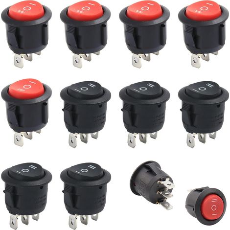 10 Mini-wippschalter (3-positionen), 3-polig, Runder Ein-/ausschalter, Schwarz, Rot, Für Auto, Boot, Haushaltsgeräte, 10 A/125 V, 6 A/250 V