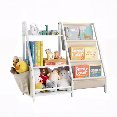 Kinderbücherregal Spielzeugaufbewahrung Für Kleinkinder Bücherregal Mit Stofffächern & Seitentasche, Kinderregal Für Kinderzimmer Spielzimmer Kindergarten Kinderkrippe 850 X 300 X 755 Mm