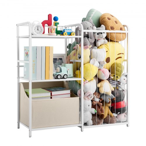 Kinderbücherregal Mit Spielzeugaufbewahrung, 2-stöckiges Bücherregal Mit Stoffspielzeugtruhe, Kinderregal Kinderzimmerregal Weiß, Geeignet Für Wohnzimmer Eingangsbereich Kindergarten