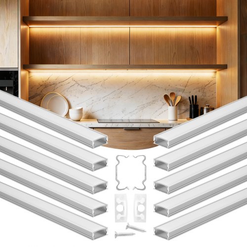 Led Profil 10er-pack 2 M, Eloxierte Aluminiumprofile Mit Milchiger Abdeckung, Endkappen & Befestigungsclips, Kanäle, Diffusor Für Led-streifen, Ideal Für Unterbau-arbeitsplatten, U Form