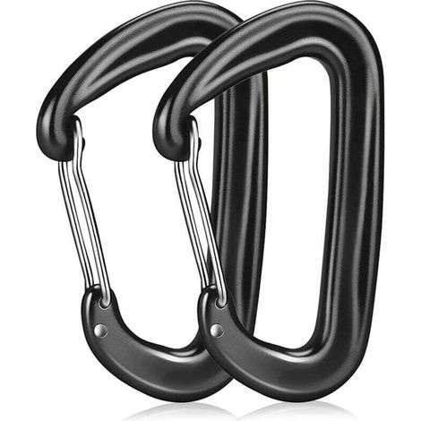 2-teiliges Set Großer Karabiner, 1200 Kg Tragkraft, Karabiner Aus Aluminiumlegierung, Robuster Karabiner Für Camping, Wandern, Reisen Und Angeln, Schwarz