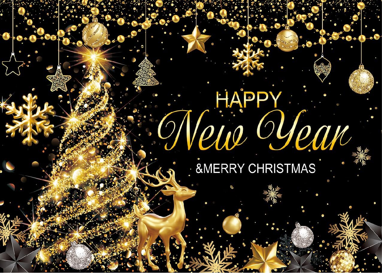 Fotografischer Hintergrund 210x150cm Weihnachtsbaumkugeln Silvester Schwarz Gold