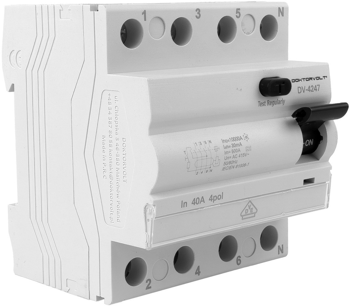 Fehlerstromschutzschalter 10 Ka 4p 40 A 30 Ma Vde Typ A Doktorvolt Dv-4247