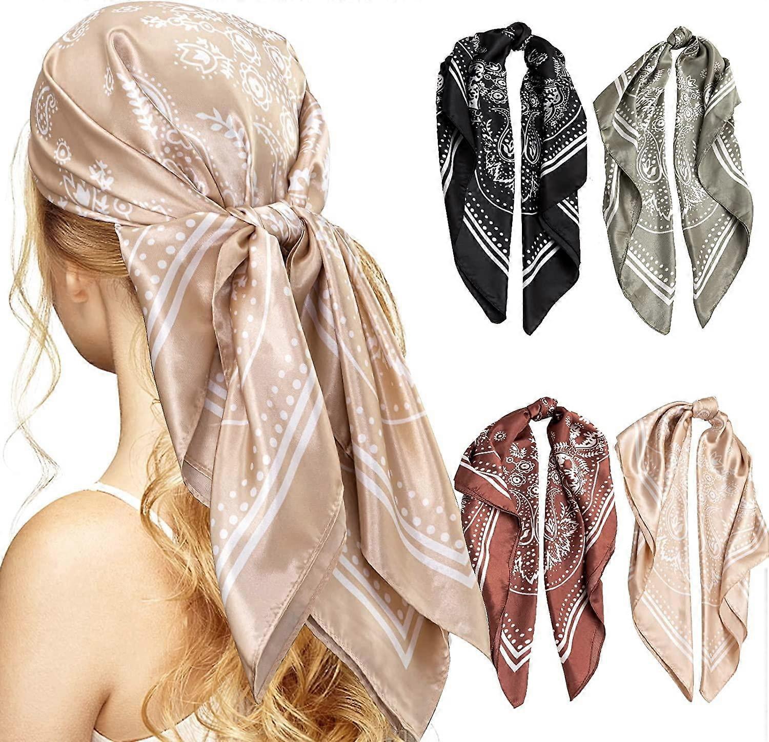 4er-pack Kopftücher Für Damen, 35" Satin-quadrat-haartücher, Seidiges Tuch-bandana Zum Haarewickeln In Der Nacht [yjd]