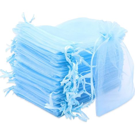 100 Stück Hellblaue Organzabeutel (10 X 15 Cm), Geschenktüten Mit Kordelzug, Schmuckbeutel, Lavendelbeutel, Ideal Für Schmuck, Geschenke, Süßigkeiten Und Hochzeiten.
