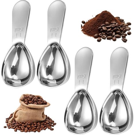 4-teiliges Kaffeelöffel-set Mit Skala, 15-ml-messlöffel, Kaffeemesslöffel Mit Kurzen Griffen, Suppenlöffel Mit Ergonomischem Griff Für Kaffeebohnen, Pulver, Zucker, Mehl (silber)